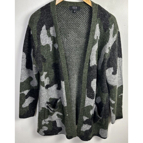 Modern Canvas Large  Military Green Gray Camo Open Front Cardigan Sweater Large - Picture 1 of 9